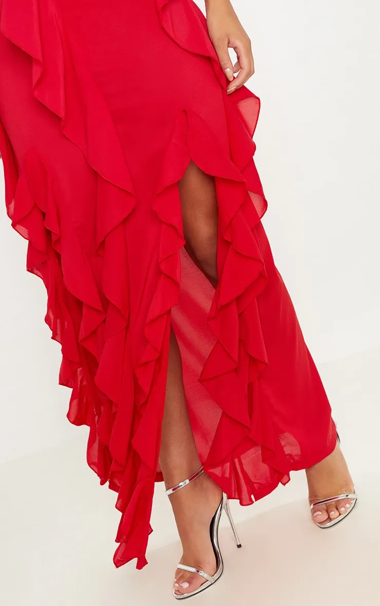 Red Cold Shoulder Ruffle Detail Maxi Dress sold by Pretty Little Thing product image thumbnail 5