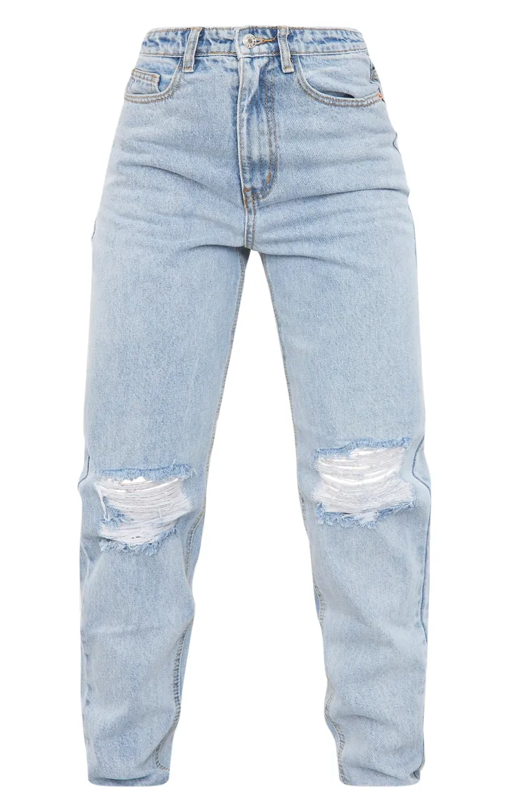 PRETTYLITTLETHING Light Blue Wash Knee Rip Mom Jeans sold by Pretty Little Thing product image thumbnail 5