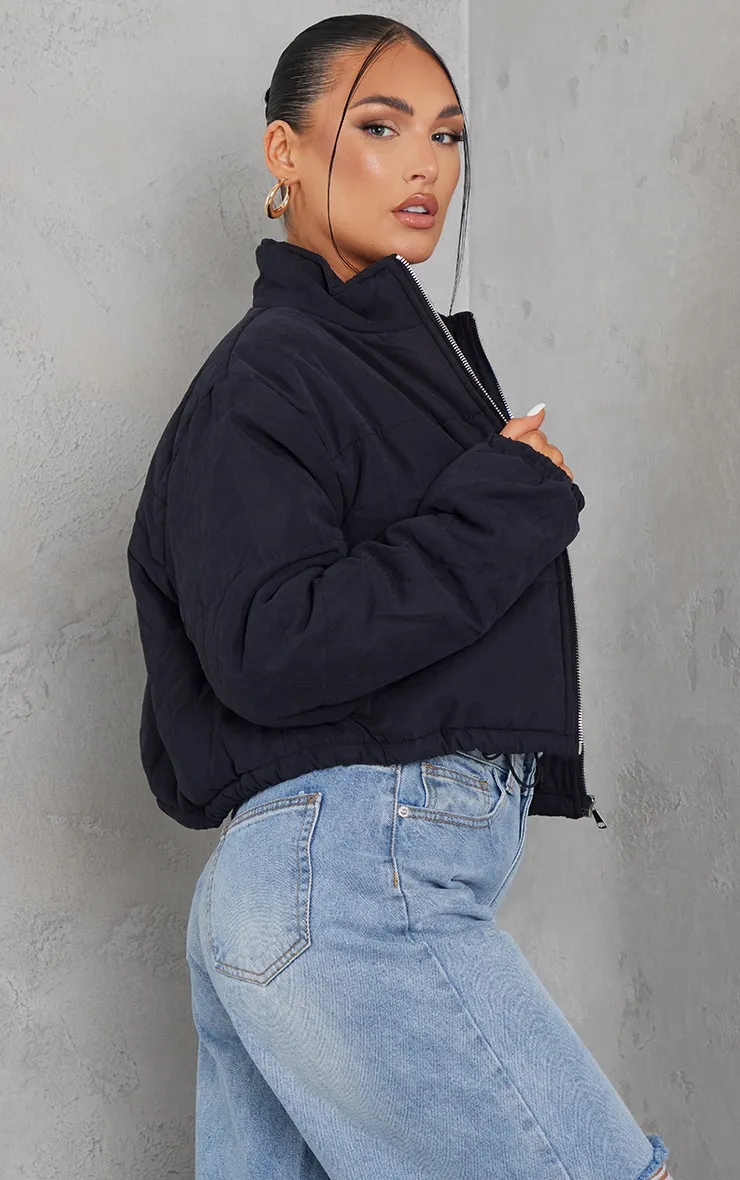 Black Super Cropped Peach Skin Puffer sold by Pretty Little Thing product image thumbnail 2