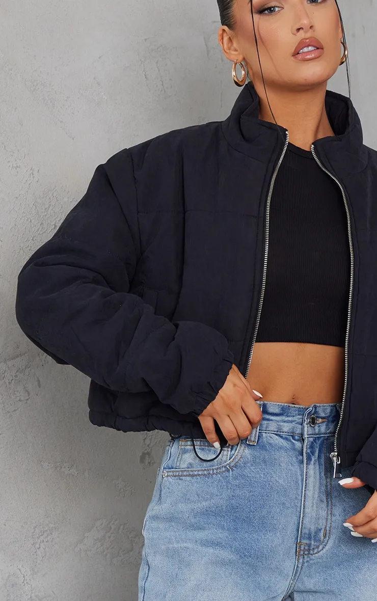 Black Super Cropped Peach Skin Puffer sold by Pretty Little Thing product image thumbnail 4