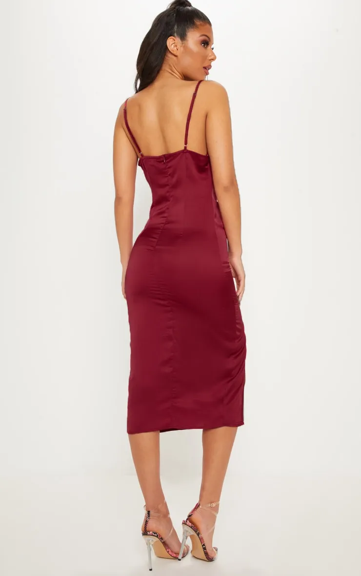 Burgundy Strappy Satin Cowl Midi Dress sold by Pretty Little Thing product image thumbnail 2