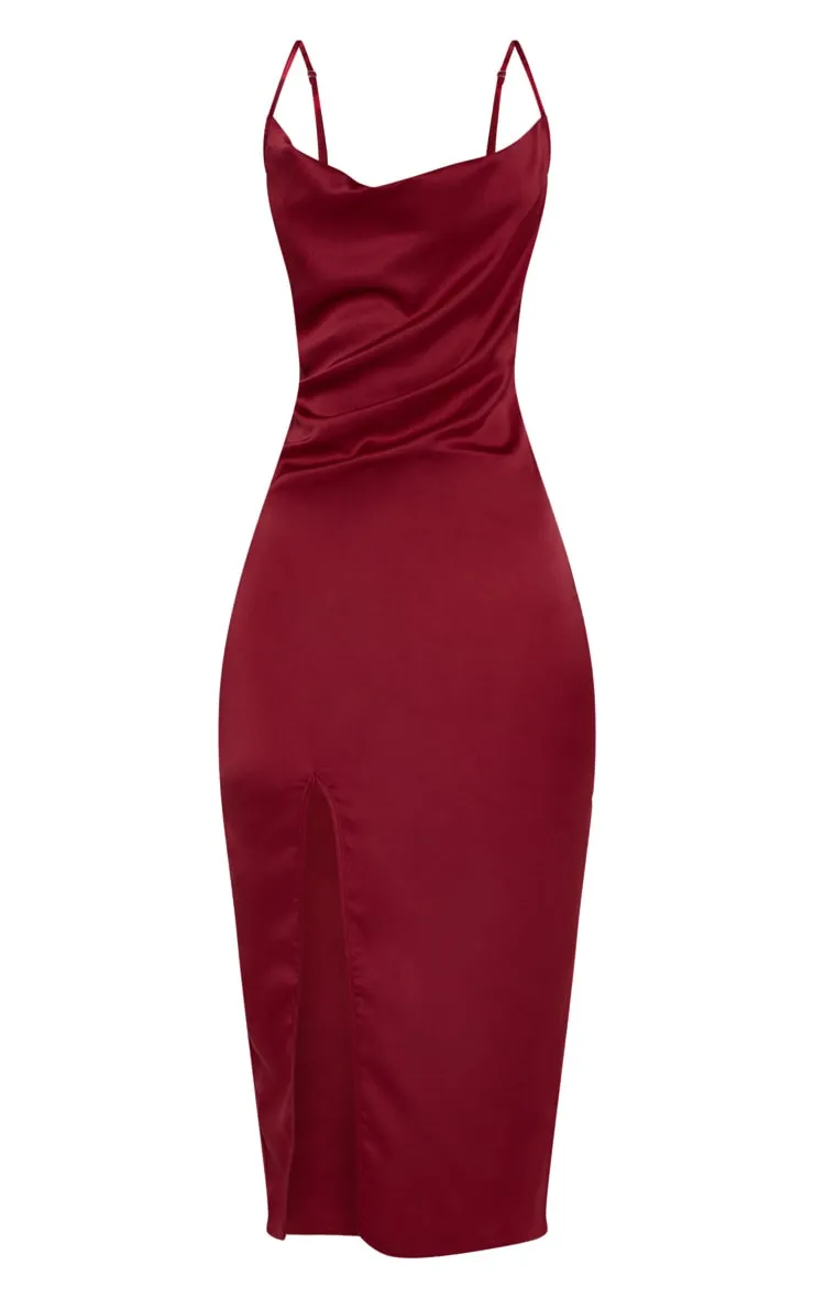 Burgundy Strappy Satin Cowl Midi Dress sold by Pretty Little Thing product image thumbnail 3