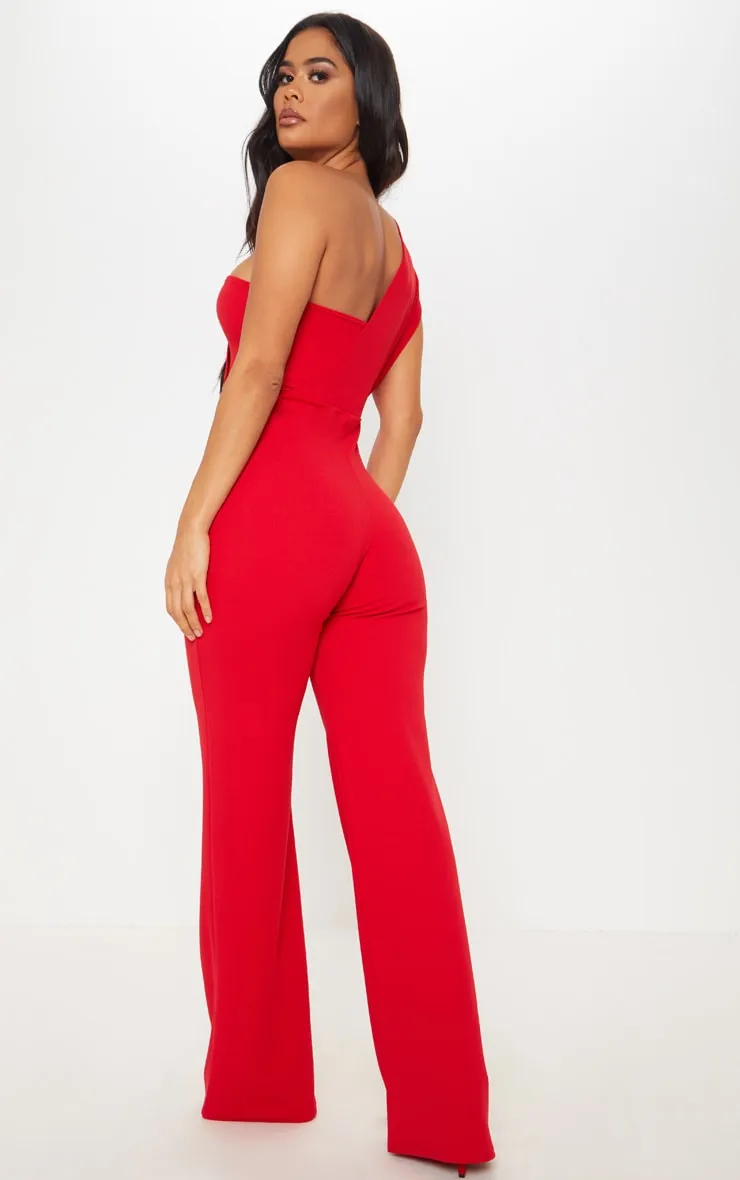 Red Drape One Shoulder Jumpsuit sold by Pretty Little Thing product image thumbnail 2