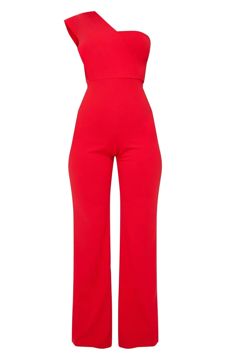 Red Drape One Shoulder Jumpsuit sold by Pretty Little Thing product image thumbnail 3
