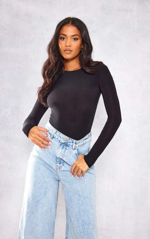 Tall Black Slinky Long Sleeve Bodysuit sold by Pretty Little Thing