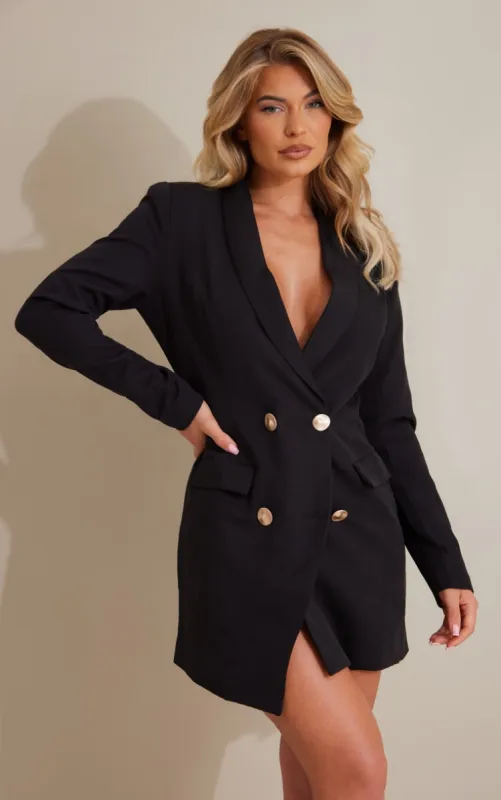 Black Gold Button Blazer Dress sold by Pretty Little Thing