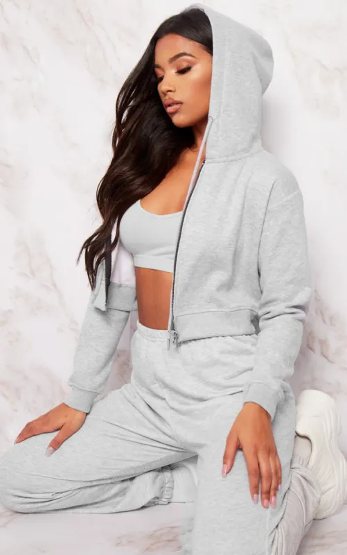 Ash Grey Crop Zip Hoodie sold by Pretty Little Thing