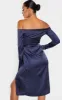Navy Satin Bardot Lapel Detail Wrap Midi Dress sold by Pretty Little Thing