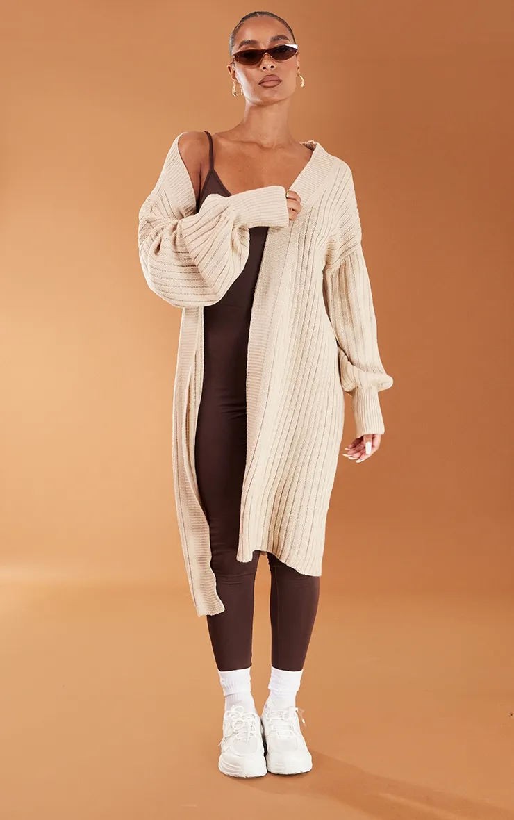 Stone Ribbed Knitted Midi Cardigan sold by Pretty Little Thing