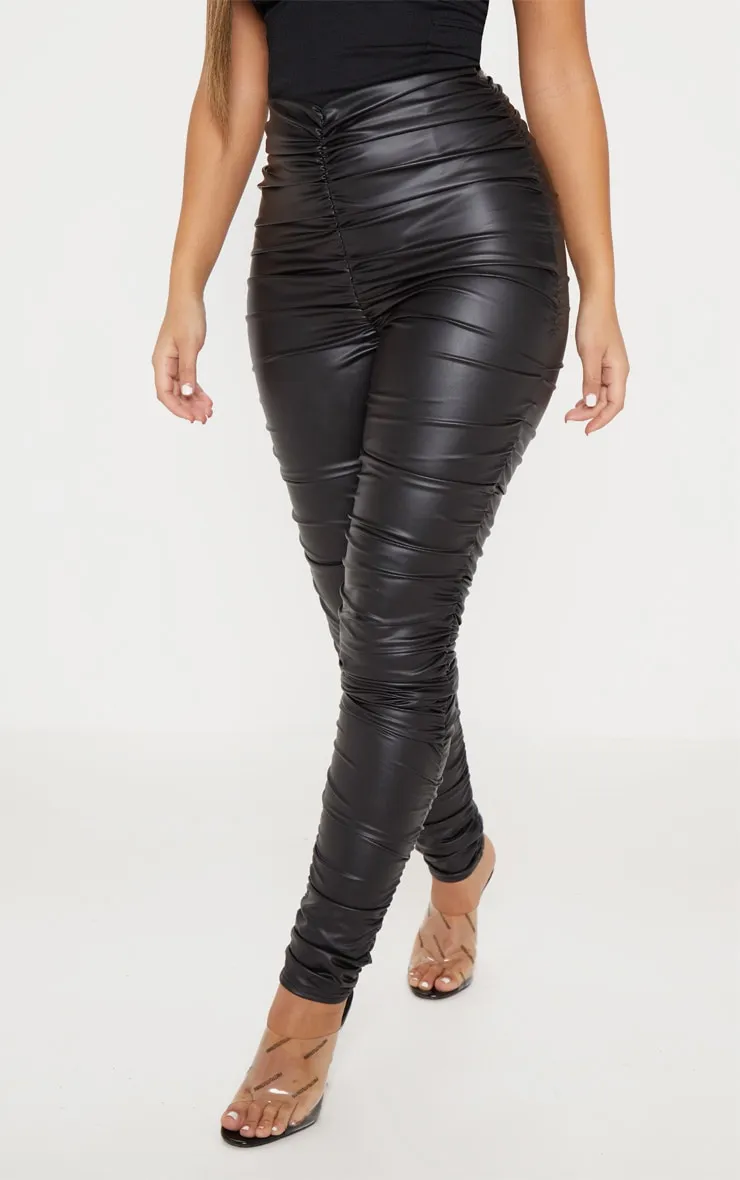Black Coated Ruched Side Leggings sold by Pretty Little Thing product image thumbnail 2