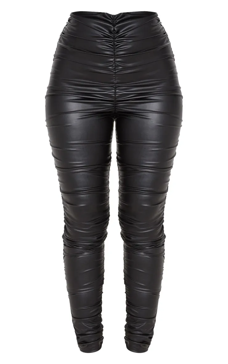 Black Coated Ruched Side Leggings sold by Pretty Little Thing product image thumbnail 3