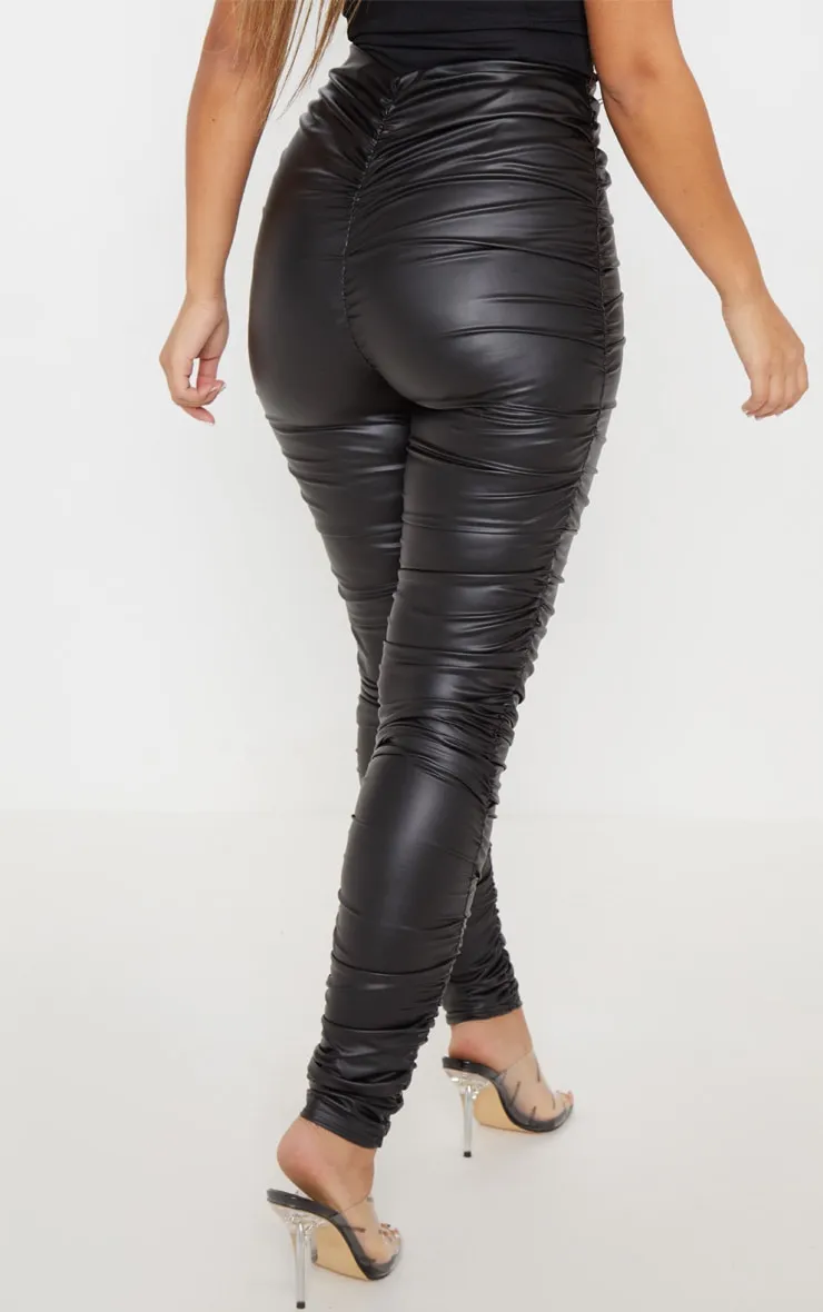 Black Coated Ruched Side Leggings sold by Pretty Little Thing product image thumbnail 4