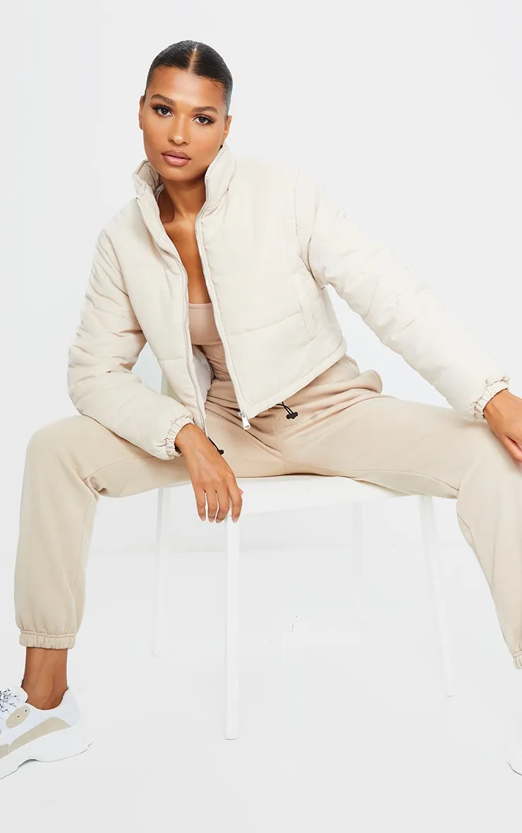 Cream Super Cropped Peach Skin Puffer sold by Pretty Little Thing product image thumbnail 3