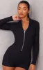 Black Fine Rib Zip Detail Unitard sold by Pretty Little Thing