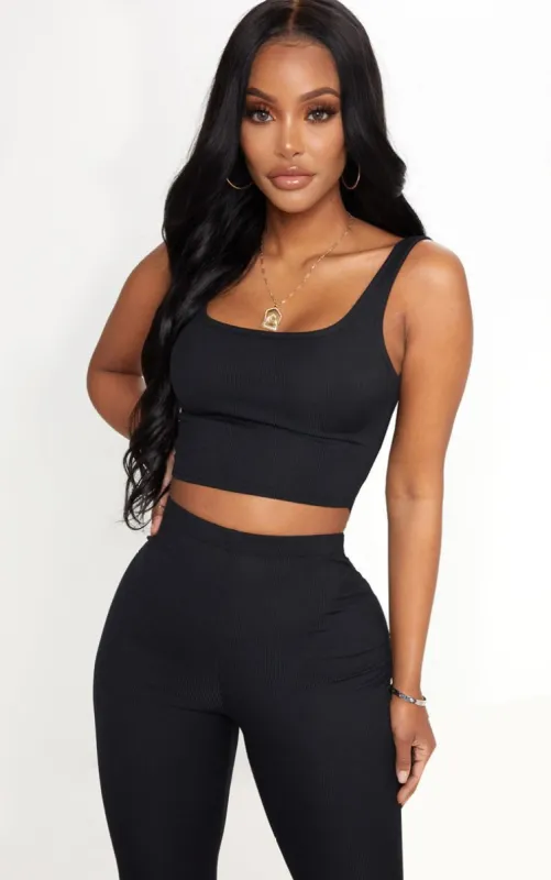 Shape Black Ribbed Scoop Neck Crop Top sold by Pretty Little Thing
