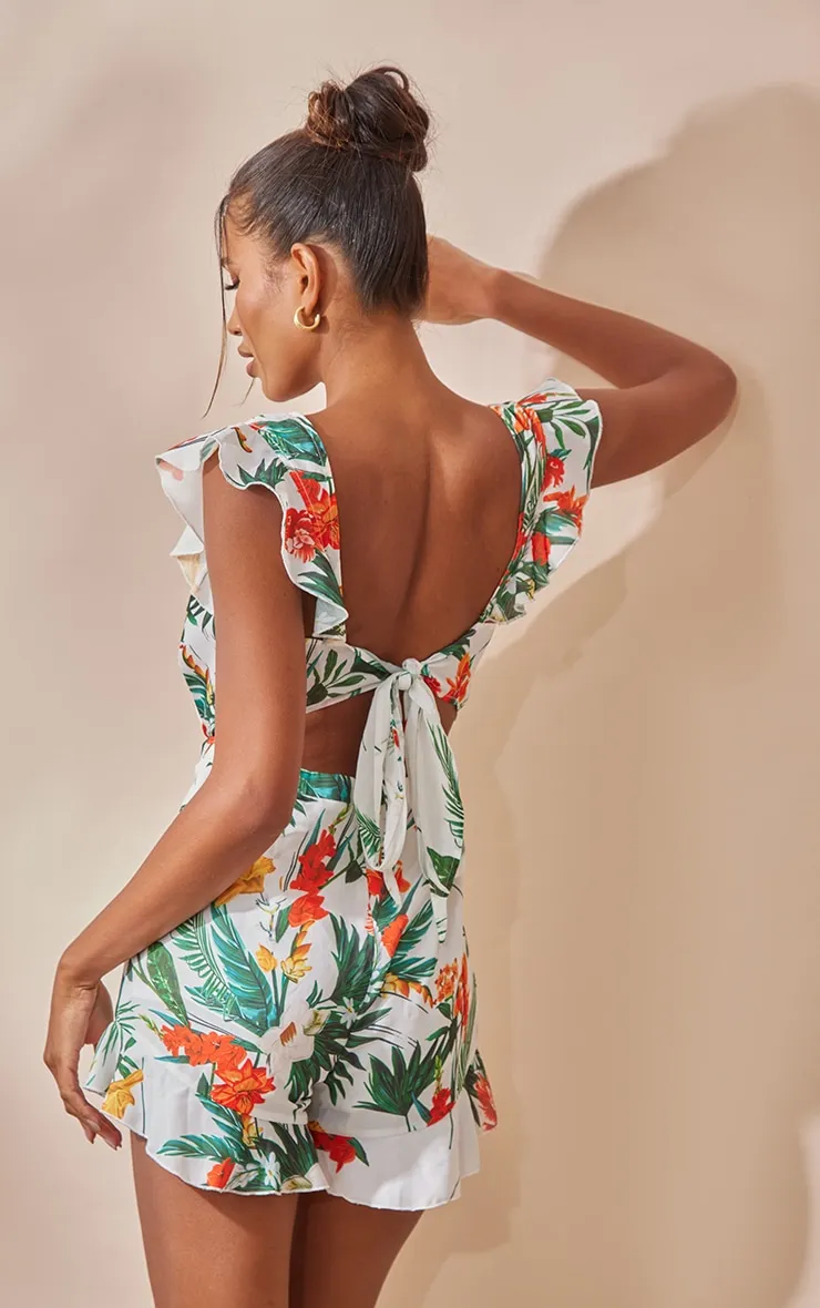 White Tropical Tie Back Playsuit sold by Pretty Little Thing product image thumbnail 2