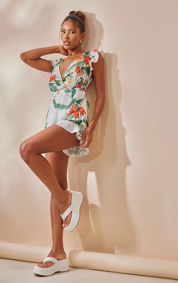 White Tropical Tie Back Playsuit sold by Pretty Little Thing product image thumbnail 3