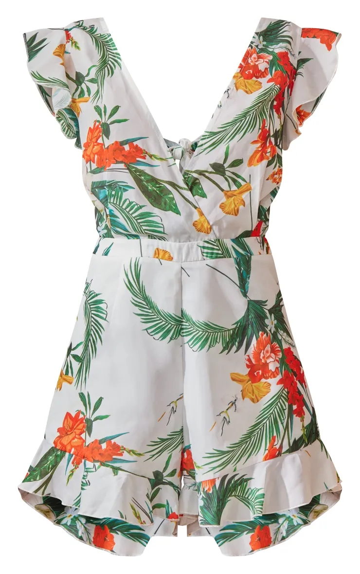 White Tropical Tie Back Playsuit sold by Pretty Little Thing product image thumbnail 5