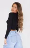 Black Jersey Ruched Side Long Sleeve Crop Top sold by Pretty Little Thing