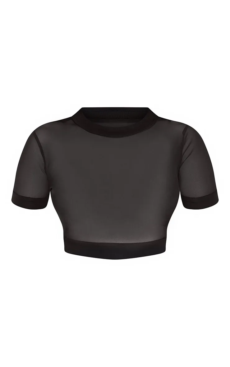 Black Mesh Crew Neck Short Sleeve Crop Top sold by Pretty Little Thing product image thumbnail 3