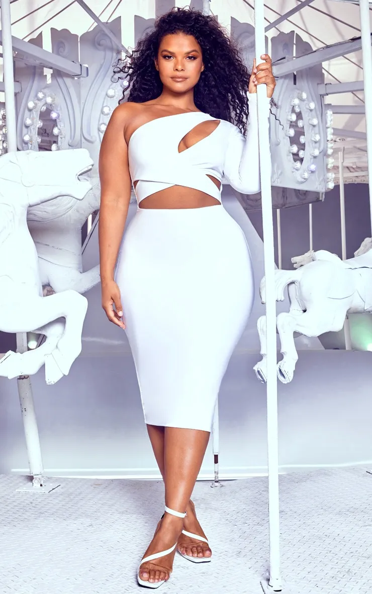 Plus White Cut Out One Shoulder Midi Dress sold by Pretty Little Thing
