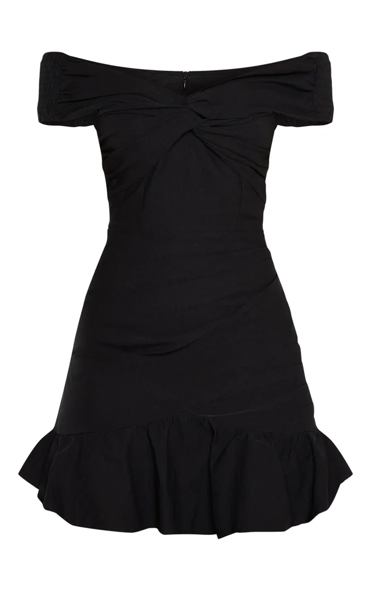 Black Bardot Shirred Pleated Bodycon Dress sold by Pretty Little Thing product image thumbnail 3