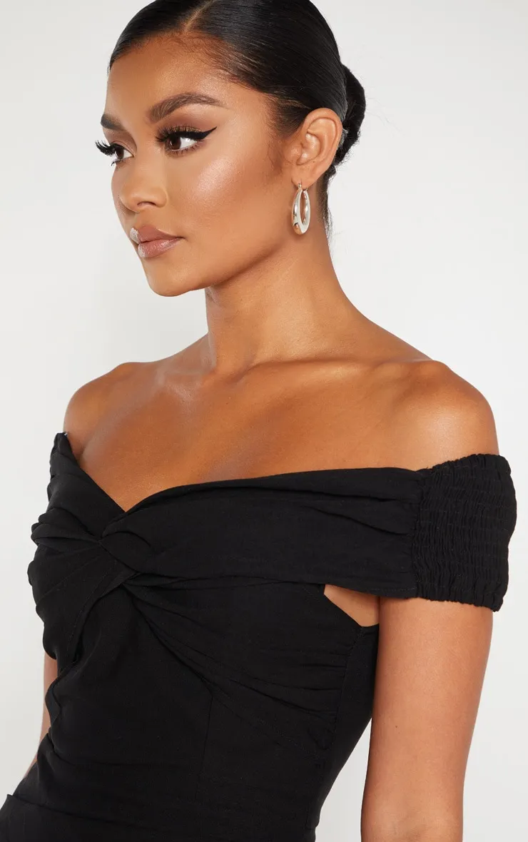 Black Bardot Shirred Pleated Bodycon Dress sold by Pretty Little Thing product image thumbnail 5