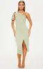 Sage Green One Shoulder Bow Detail Midi Dress sold by Pretty Little Thing