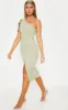 Sage Green One Shoulder Bow Detail Midi Dress sold by Pretty Little Thing