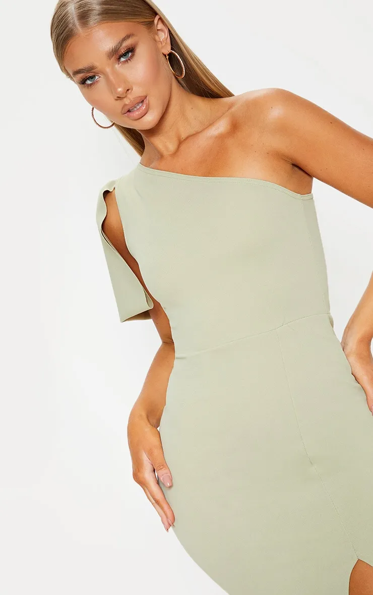 Sage Green One Shoulder Bow Detail Midi Dress sold by Pretty Little Thing product image thumbnail 4