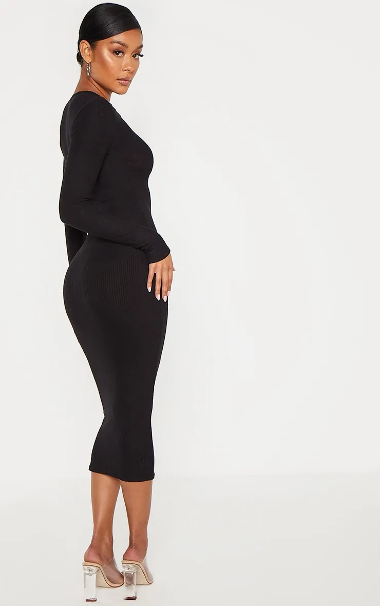 Black Brushed Rib Button Front Midaxi Dress sold by Pretty Little Thing product image thumbnail 2