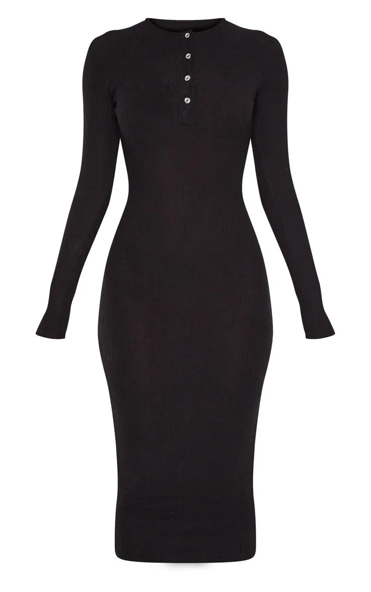 Black Brushed Rib Button Front Midaxi Dress sold by Pretty Little Thing product image thumbnail 3