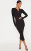 Black Brushed Rib Button Front Midaxi Dress sold by Pretty Little Thing