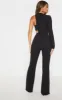 Black One Shoulder Flare Leg Jumpsuit sold by Pretty Little Thing