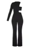 Black One Shoulder Flare Leg Jumpsuit sold by Pretty Little Thing