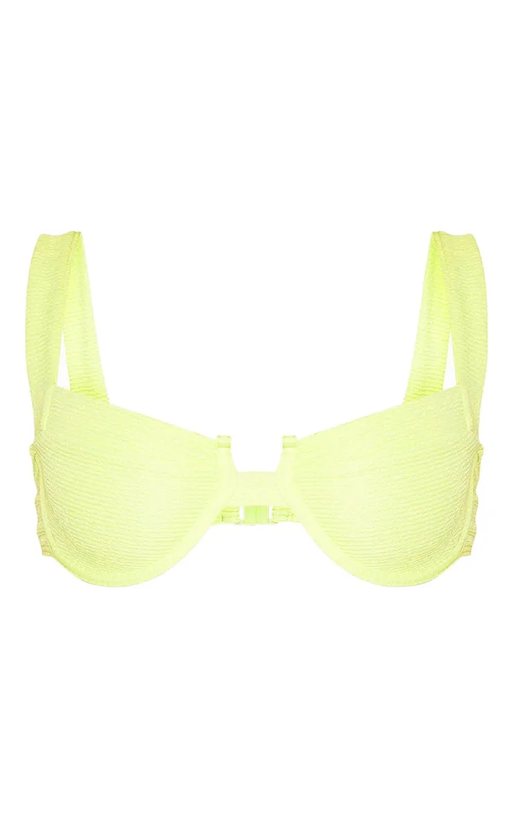 Light Lime Mini Crinkle Underwired Square Neck Bikini Top sold by Pretty Little Thing product image thumbnail 3