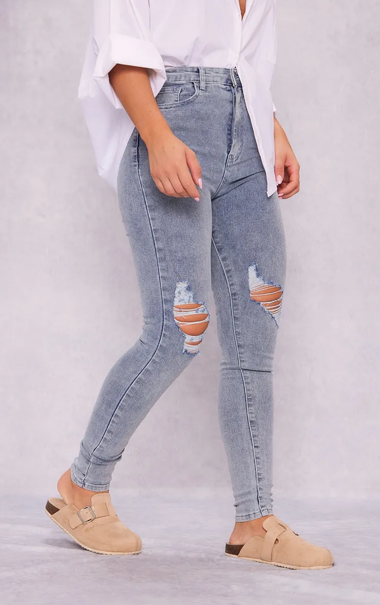 PRETTYLITTLETHING Vintage Wash Knee Rip 5 Pocket Skinny Jeans sold by Pretty Little Thing product image thumbnail 2