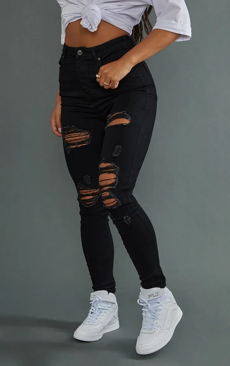 PRETTYLITTLETHING Black Ripped 5 Pocket Skinny Jeans sold by Pretty Little Thing product image thumbnail 2