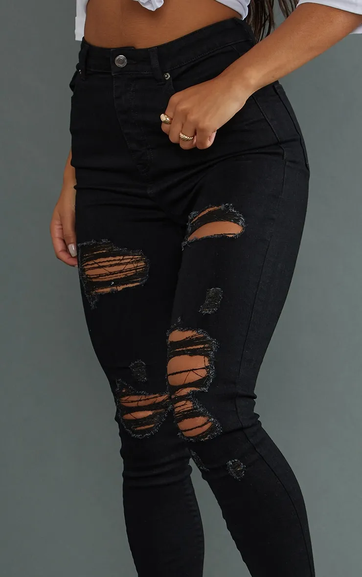 PRETTYLITTLETHING Black Ripped 5 Pocket Skinny Jeans sold by Pretty Little Thing product image thumbnail 4