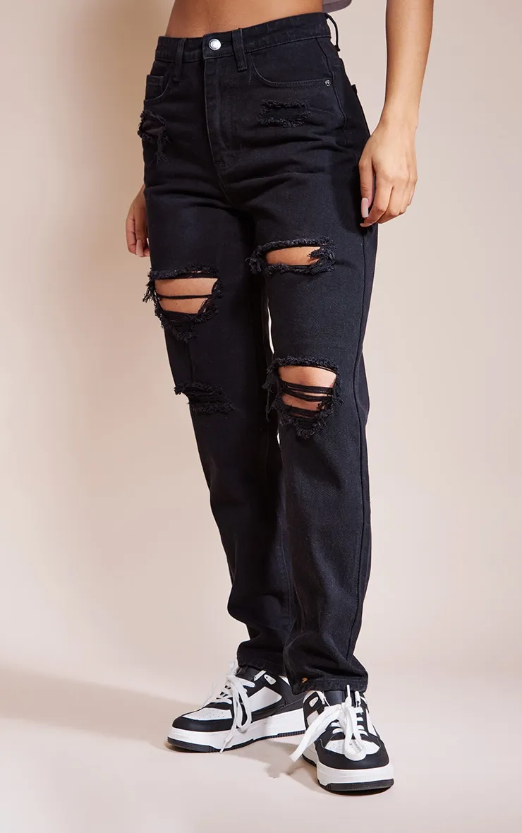 PRETTYLITTLETHING Washed Black Ripped Mom Jeans sold by Pretty Little Thing product image thumbnail 2