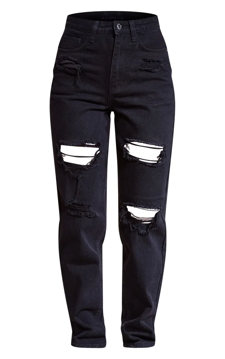 PRETTYLITTLETHING Washed Black Ripped Mom Jeans sold by Pretty Little Thing product image thumbnail 5