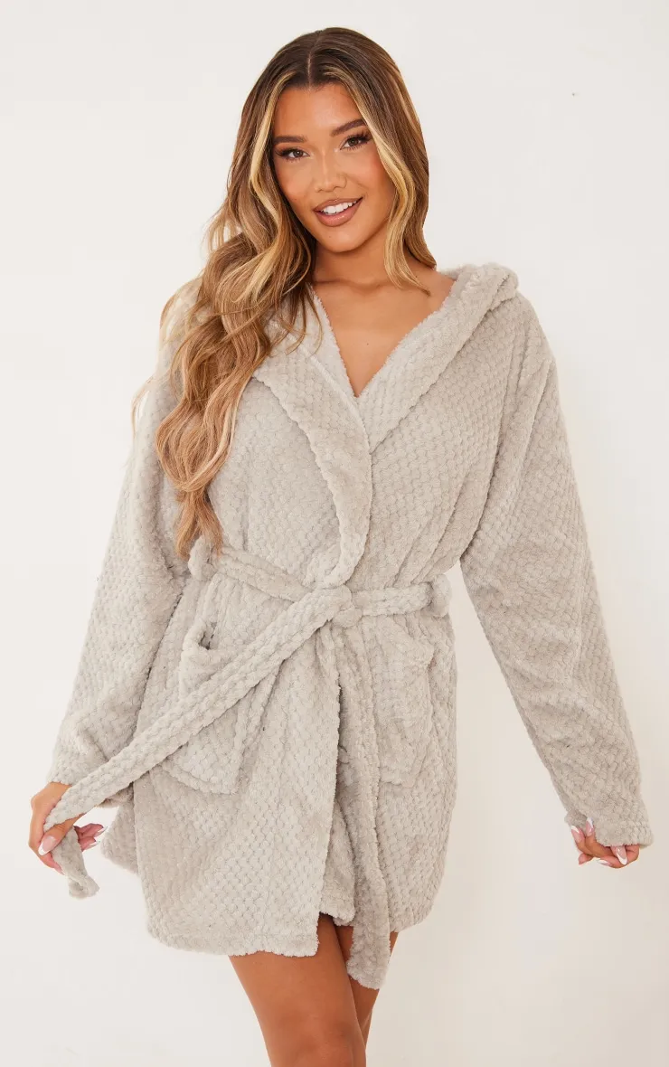 PRETTYLITTLETHING Light Grey Textured Fluffy Dressing Gown sold by Pretty Little Thing product image thumbnail 2