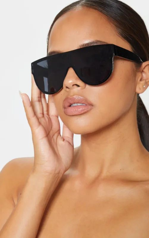 Black Tinted Oversized Flat Top Sunglasses sold by Pretty Little Thing