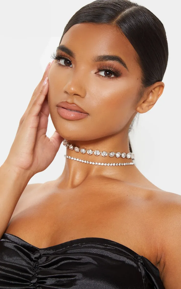 Silver Double Diamante Choker Two Pack sold by Pretty Little Thing