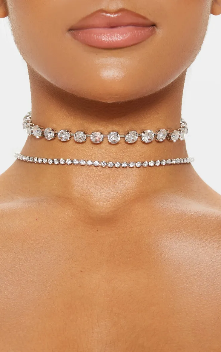 Silver Double Diamante Choker Two Pack sold by Pretty Little Thing product image thumbnail 2