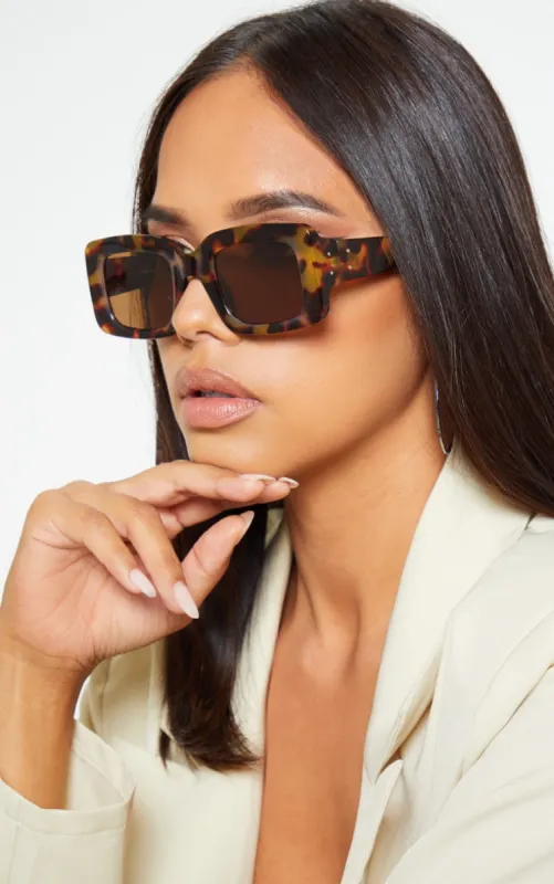 Tortoiseshell Rectangle Thick Frame Sunglasses sold by Pretty Little Thing