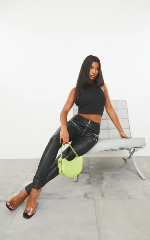 Black Biker Detail Coated Skinny Jeans sold by Pretty Little Thing