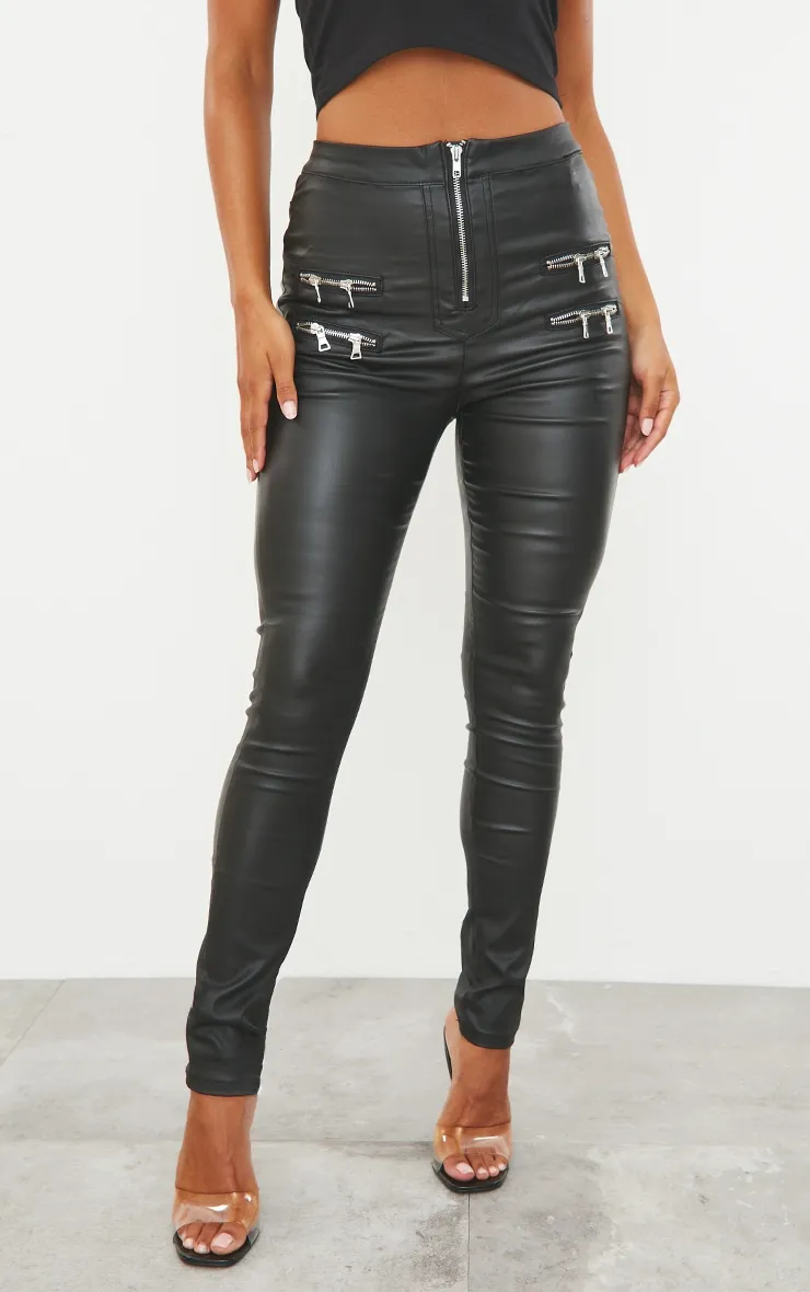 Black Biker Detail Coated Skinny Jeans sold by Pretty Little Thing product image thumbnail 2