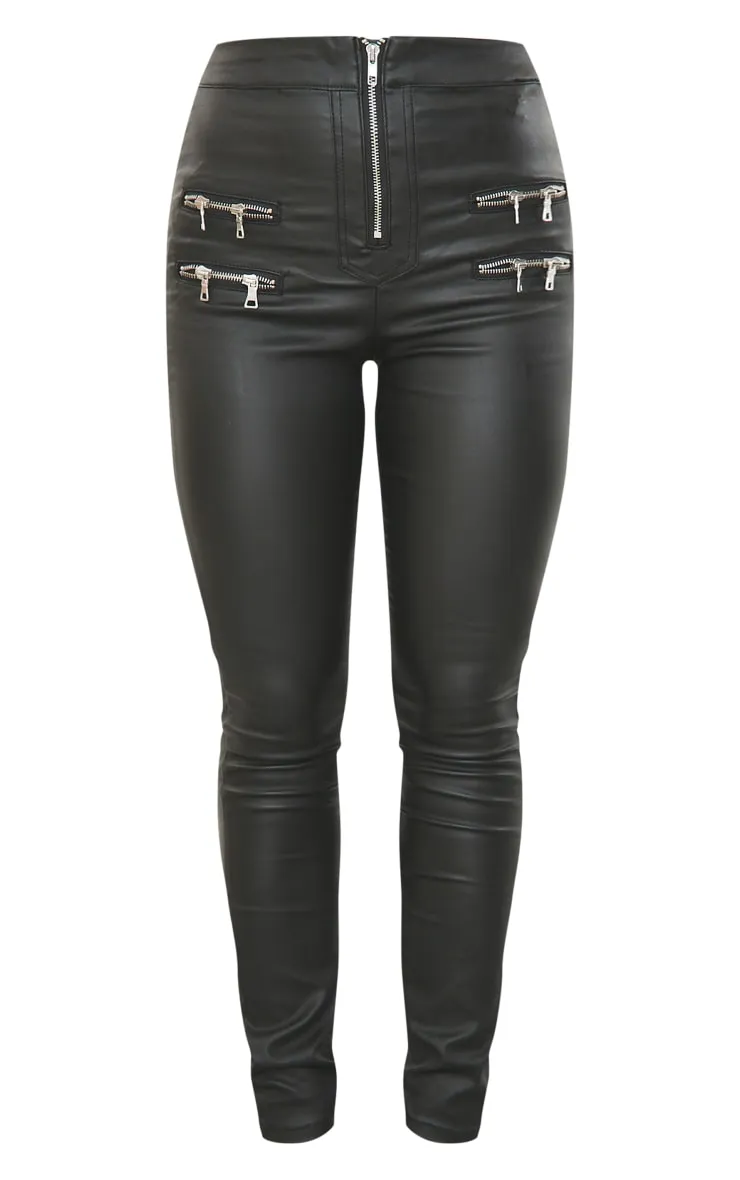 Black Biker Detail Coated Skinny Jeans sold by Pretty Little Thing product image thumbnail 5