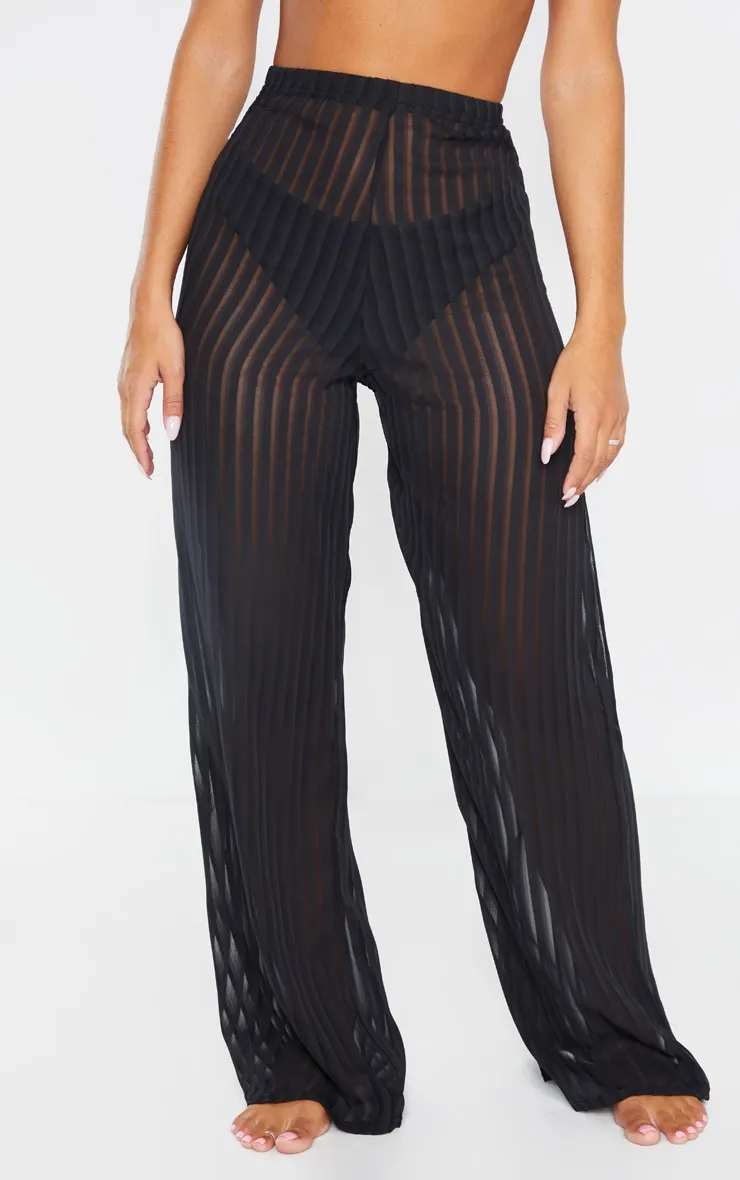 Black Sheer Stripe Wide Leg Beach Trousers sold by Pretty Little Thing product image thumbnail 2